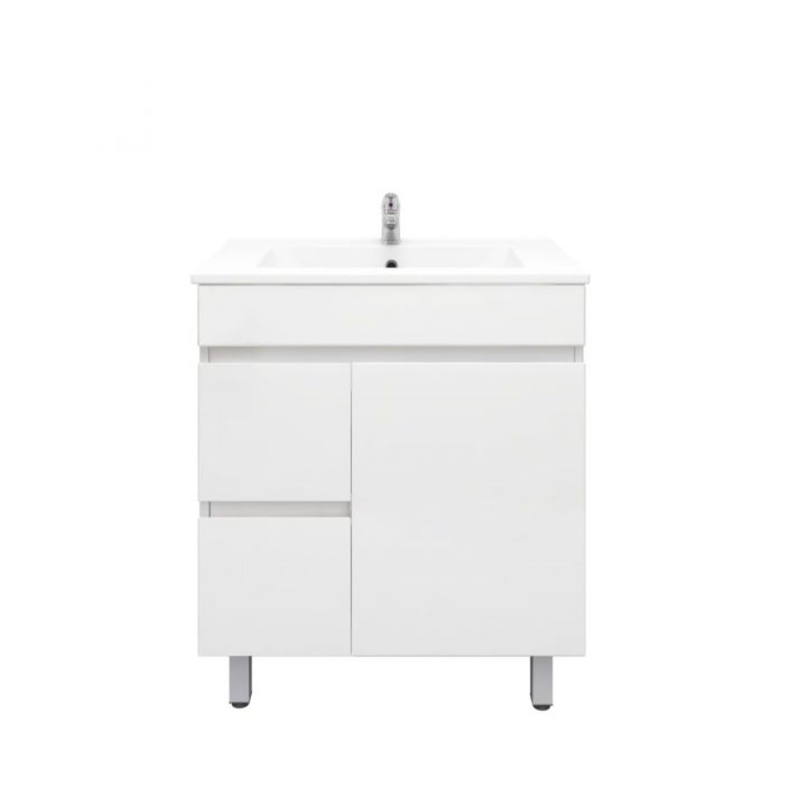 750L*850H*460DMM Gloss White PVC Bathroom Vanity  Right/Left Drawers Free Standing