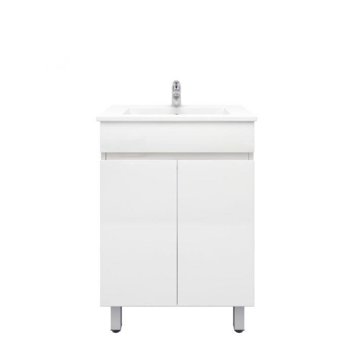 600L*850H*360DMM Gloss White MDF Bathroom Vanity  2 Doors Free Standing