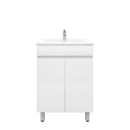 600L*850H*360DMM Gloss White MDF Bathroom Vanity  2 Doors Free Standing