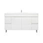 1500L*850H*460DMM Gloss White MDF Bathroom Vanity  4 Side Drawers 2 Middle Doors Free Standing