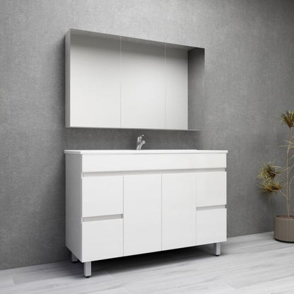 1500L*850H*460DMM Gloss White PVC Bathroom Vanity 4 Side Drawers 2 Middle Doors Free Standing