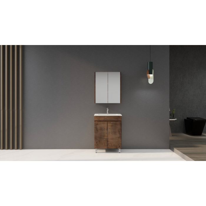 600L*850H*360DMM Dark Oak MDF Bathroom Vanity 2 Doors Free Standing