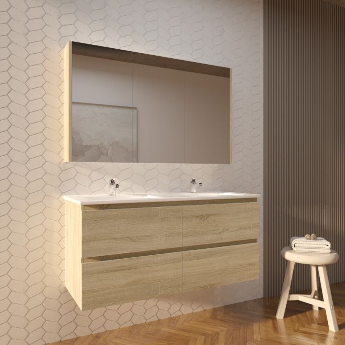 1200L*520H*460DMM White Oak MDF Bathroom Vanity 4 Drawers Wall Hung