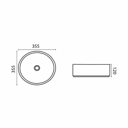 346*346*114mm Above Counter Basin Matte White Fine Ceramic Waste: 32mm Non Overflow