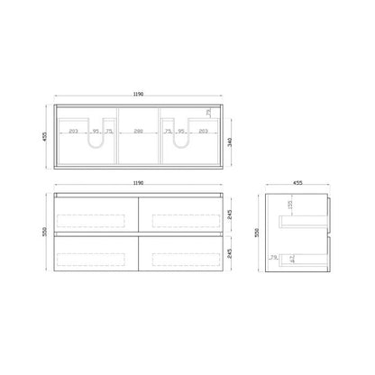 1200L*520H*460DMM White Oak MDF Bathroom Vanity 4 Drawers Wall Hung