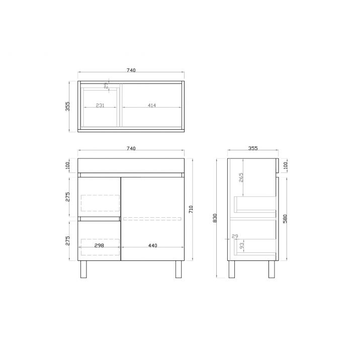 750L*850H*360DMM Dark Oak MDF Bathroom Vanity Free Standing