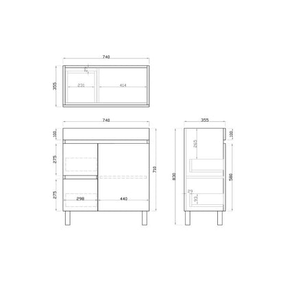 750L*850H*360DMM Dark Oak MDF Bathroom Vanity Free Standing