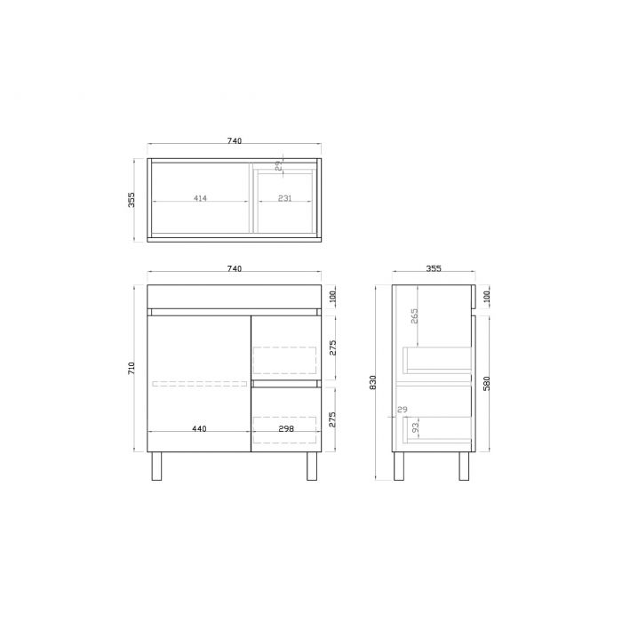 750L*850H*360DMM Dark Oak MDF Bathroom Vanity Free Standing