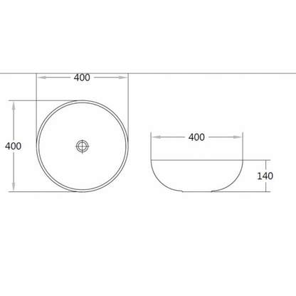 405*405*130mm Above Counter Basin Matte White Fine Ceramic Waste: 32mm Non Overflow