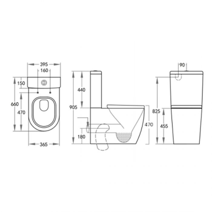 660*395*905mm Ambulant Box Rim Toilet Suite 4.5/3 Liters Dual Flush