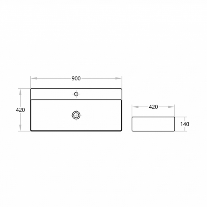 900*420*140mm Wall Hung /Above Counter Basin Waste: 32mm Overflow