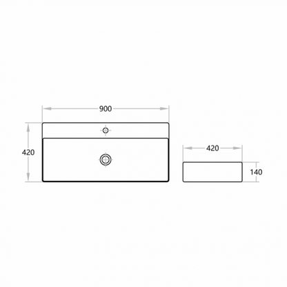 900*420*140mm Wall Hung /Above Counter Basin Waste: 32mm Overflow