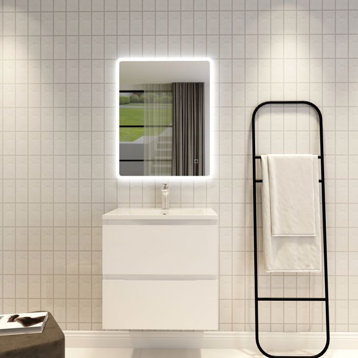 600x750mm Curved Rim Rectangle 3 Color Frontlit LED Mirror(Touch Sensor Switch)