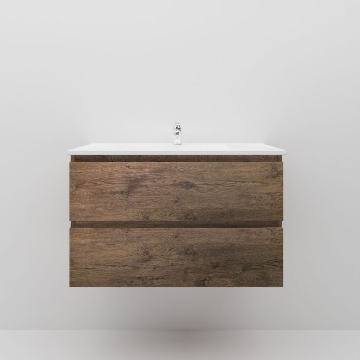 900L*520H*460DMM Dark Oak MDF Bathroom Vanity 2 Drawers Wall Hung