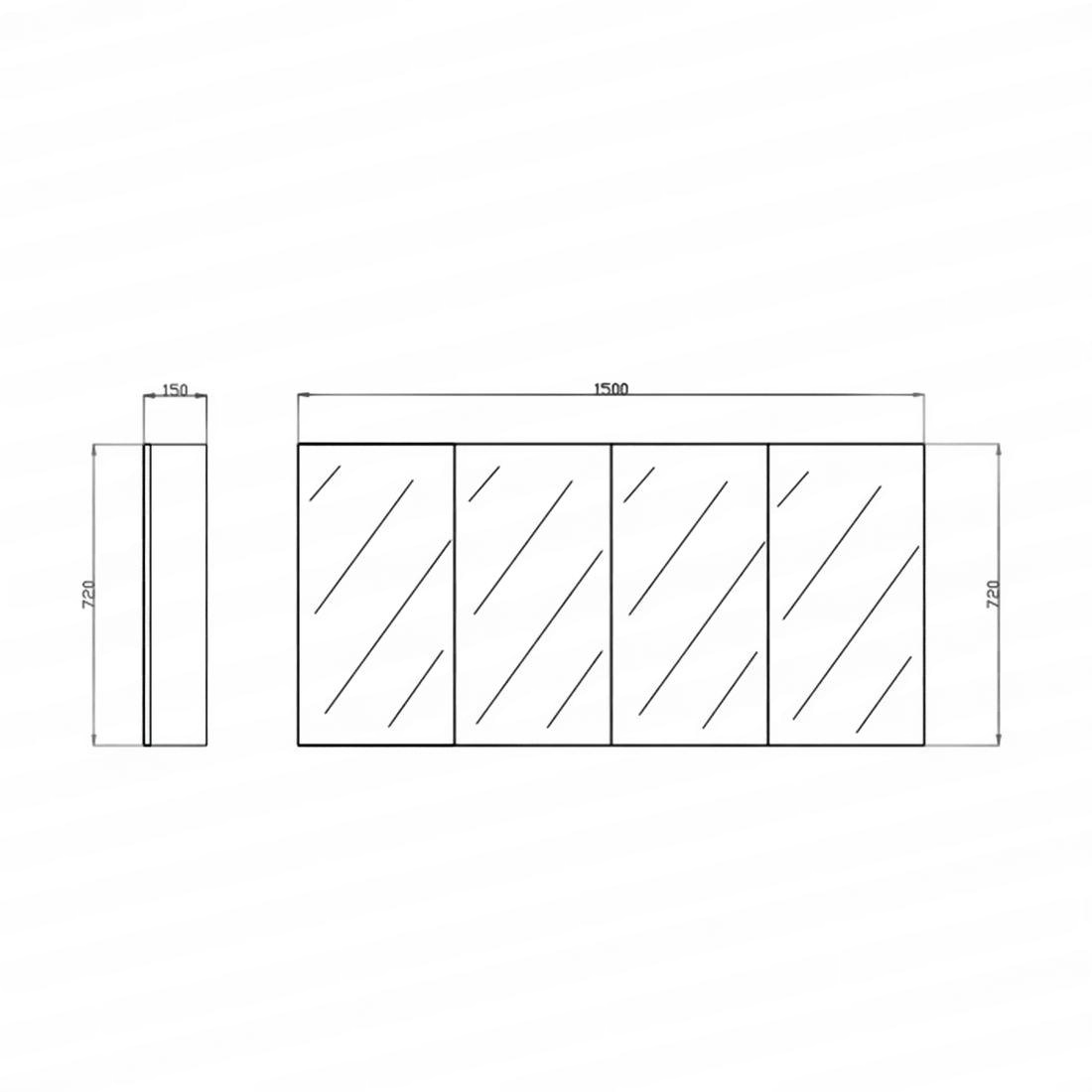 1500L*150D*720HMM  Pencil Edge Gloss White MDF Shaving Cabinet 4 Doors