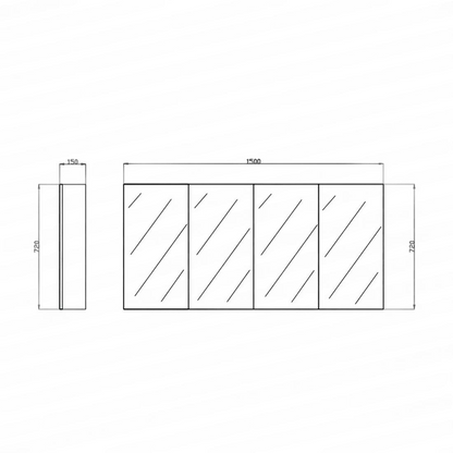 1500L*150D*720HMM  Pencil Edge Gloss White MDF Shaving Cabinet 4 Doors