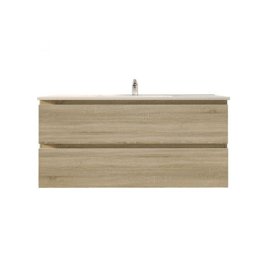 1200L*520H*460DMM White Oak MDF Bathroom Vanity 2 Drawers Wall Hung