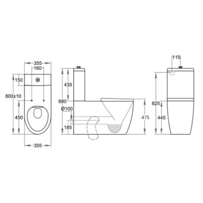 810*355*880mm Disable Rimless Toilet Suite Rimless Flush Pan 4.5/3 Liters Dual Flush