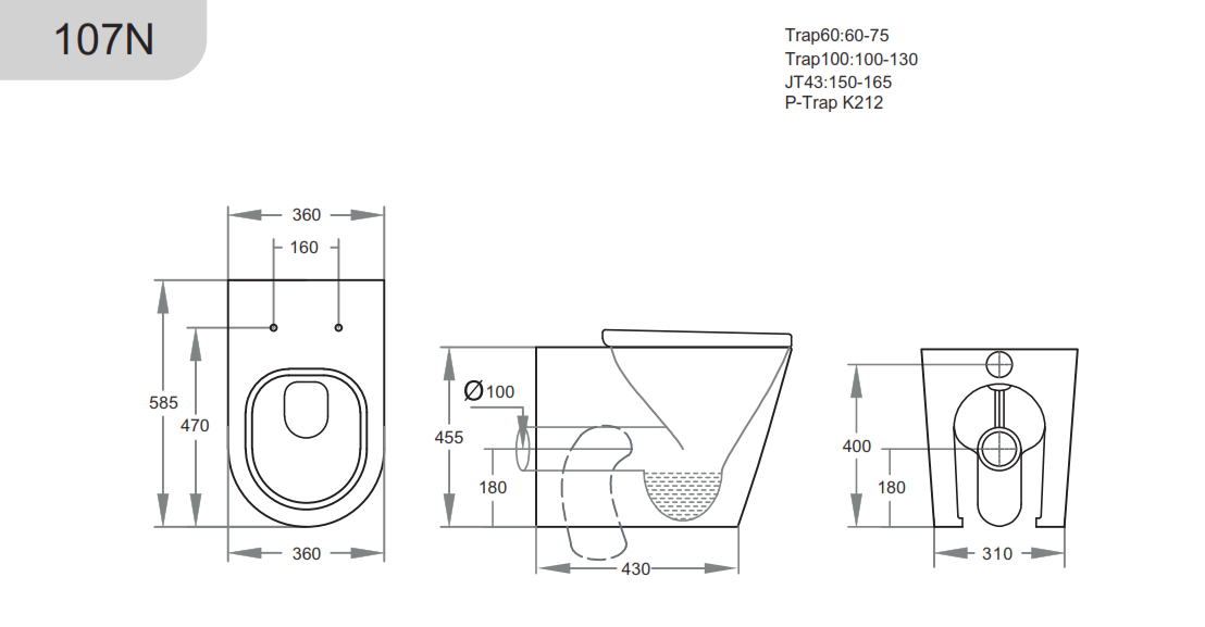 Elvera Rimless Extra Height Wall  Faced Pan KDK107R