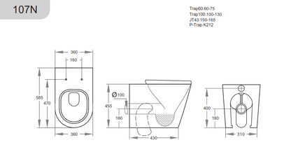 Elvera Rimless Extra Height Wall  Faced Pan KDK107R