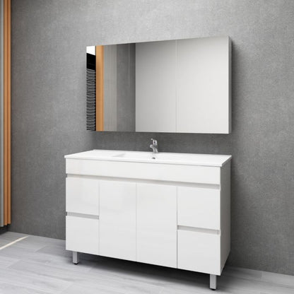 1500L*850H*460DMM Gloss White PVC Bathroom Vanity 4 Side Drawers 2 Middle Doors Free Standing