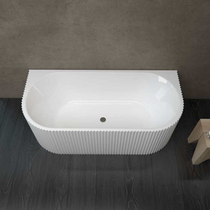 1700mm Kiama Grooved Gloss White Back to Wall Bathtub