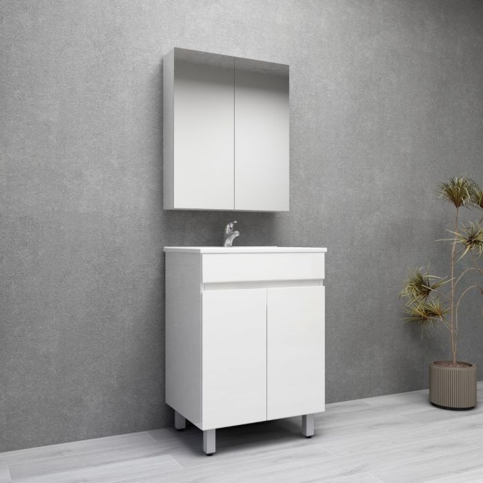 600L*850H*460DMM Gloss White PVC Bathroom Vanity 2 Doors Free Standing