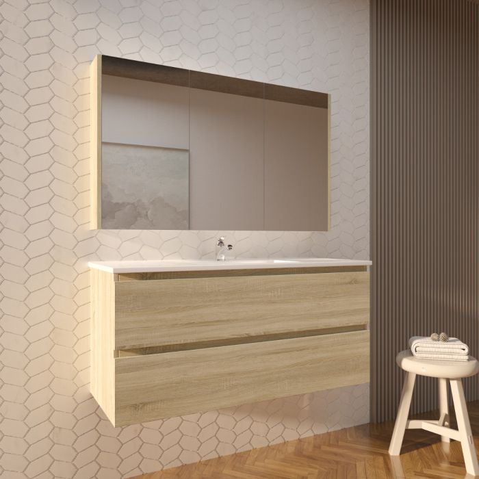 1200L*520H*460DMM White Oak MDF Bathroom Vanity 2 Drawers Wall Hung