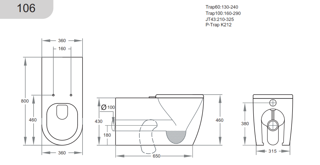 KDK106 Asta Care Wall Faced Floor Pan