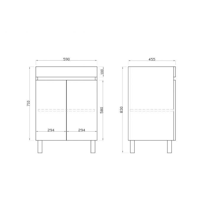 600L*850H*460DMM Dark Oak MDF Bathroom Vanity 2 Doors Free Standing