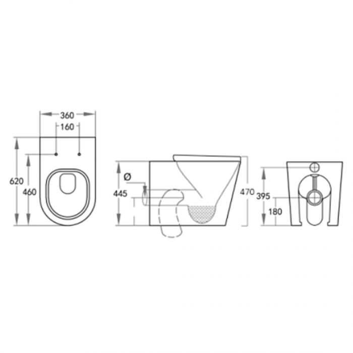 620*360*445mm Rimless Extra Height Wall Faced Pan 4.5/3 Liters Dual Flush