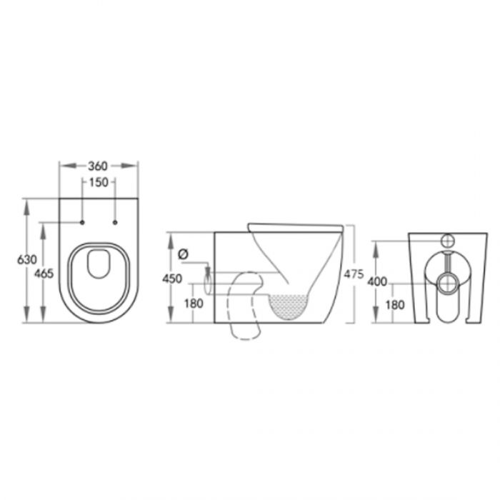 630*360*450mm Extra Height Raised Pan Tornado Wall Faced Floor Pan 4.5/3 Liters Dual Flush