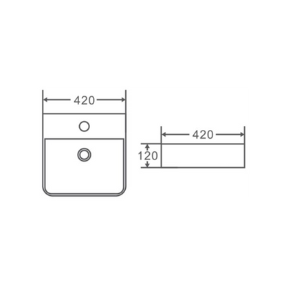 420*420*120mm Above Counter Basin Matte black Fine Ceramic Waste: 32mm Overflow