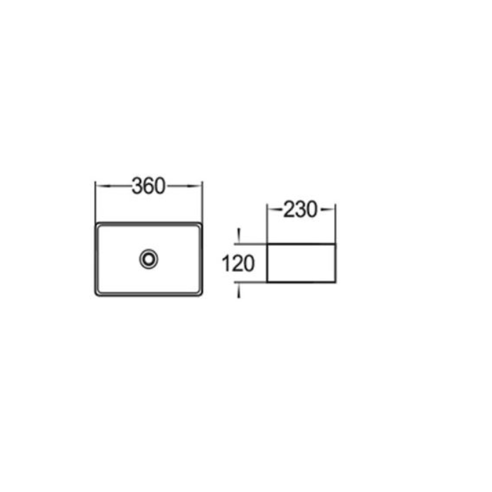 360*230*120mm No Tap Hole Waste: 32mm Overflow suit for pre cut stone top