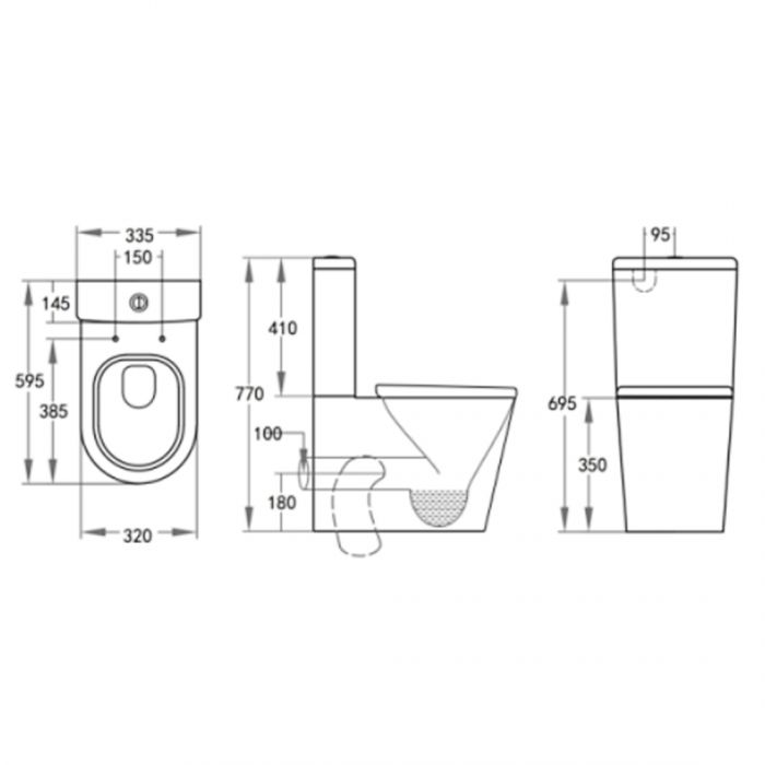 595*335*770mm Junior Wall Faced Toilet Suite Pan 4.5/3 Liters Dual Flush