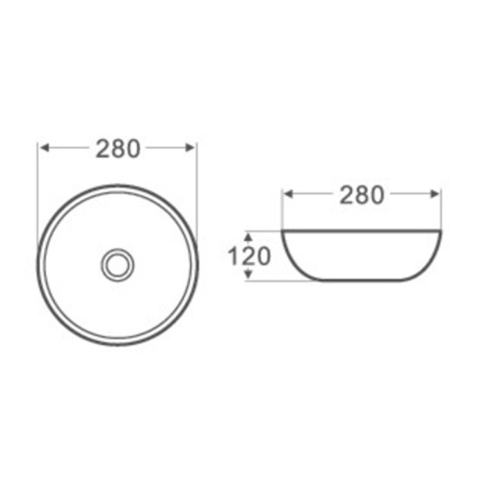 280*280*120mm Above Counter Basin Waste: 32mm Non Overflow