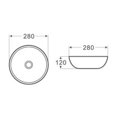 280*280*120mm Above Counter Basin Waste: 32mm Non Overflow