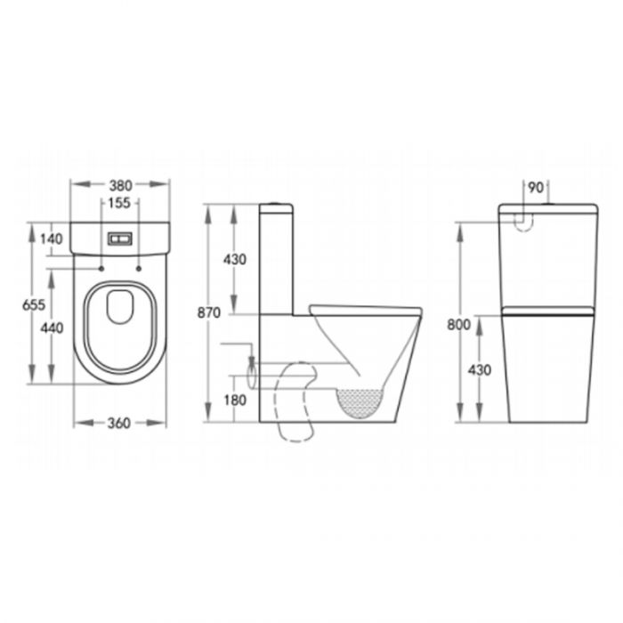 655*380*870mm Avis Black Rimless Wall Faced Toilet Suite Dual Flush