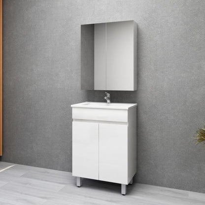 600L*850H*360DMM Gloss White MDF Bathroom Vanity  2 Doors Free Standing