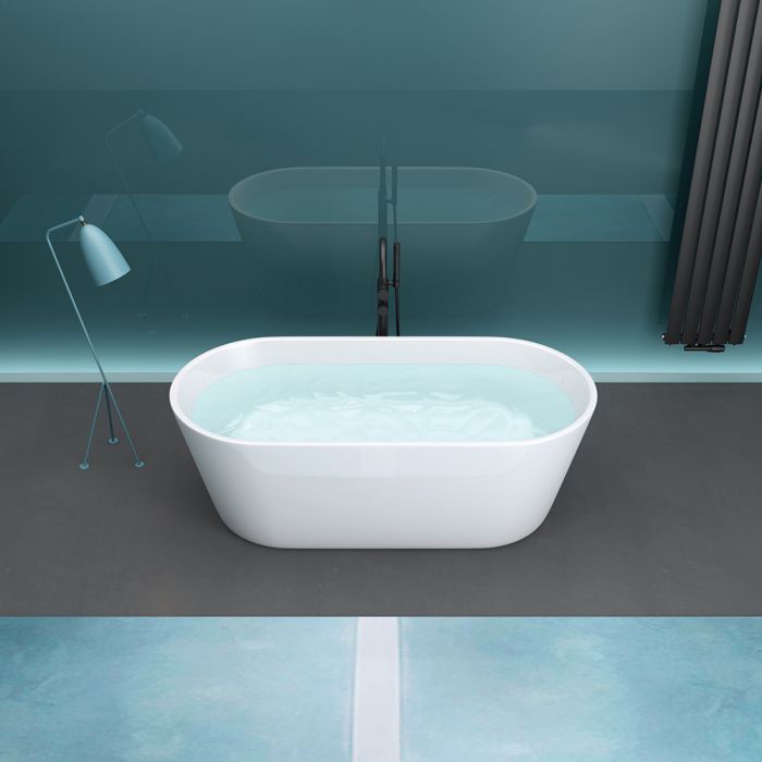 1500mm Oval Gloss White Acrylic Free Standing Bathtub No Overflow