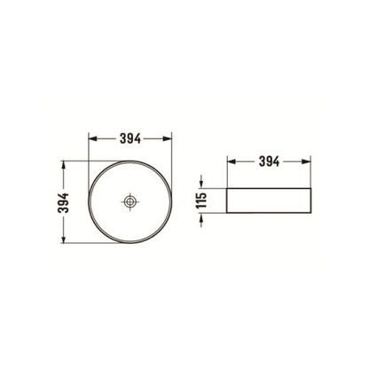 394*394*115mm Above Counter Basin Gloss White Fine Ceramic Waste: 32mm Non Overflow