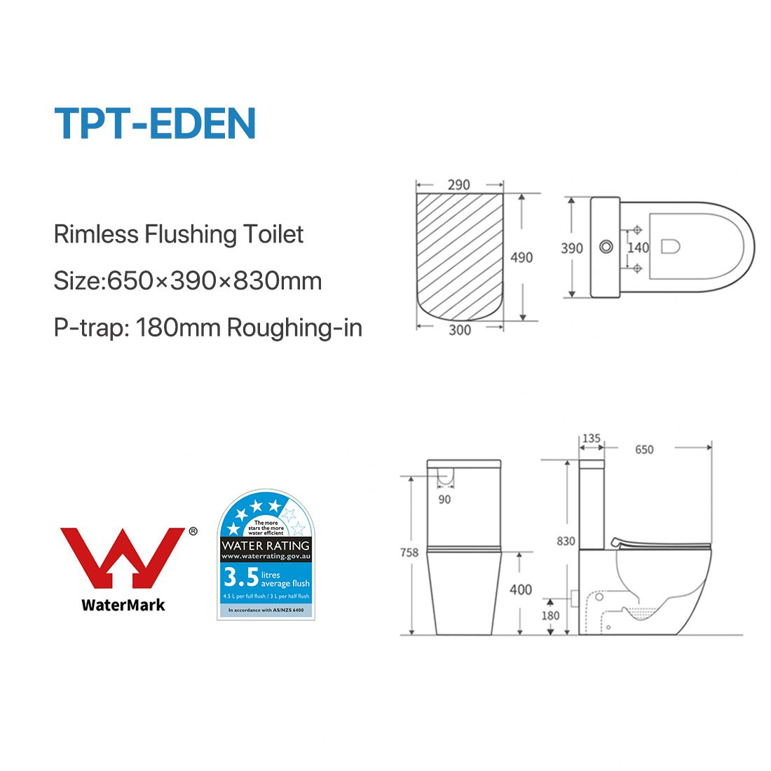 Two-Piece Rimless Flushing Toilet Suite  Wall Faced Floor Mounted Toilet