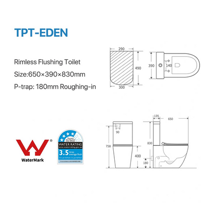 Two-Piece Rimless Flushing Toilet Suite  Wall Faced Floor Mounted Toilet