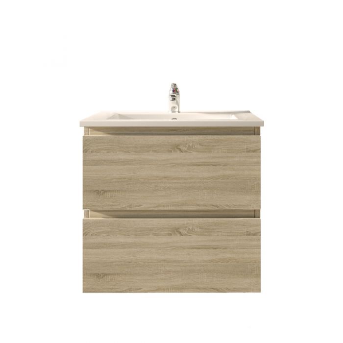 600L*520H*460DMM White Oak MDF Bathroom Vanity 2 Drawers Wall Hung
