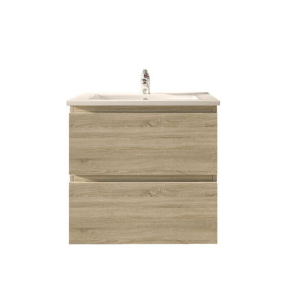 600L*520H*460DMM White Oak MDF Bathroom Vanity 2 Drawers Wall Hung