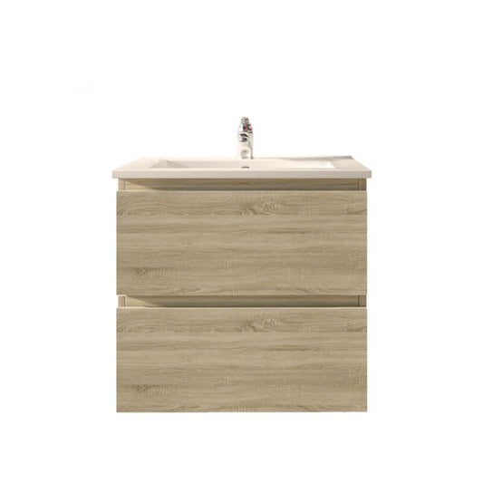 600L*520H*460DMM White Oak MDF Bathroom Vanity 2 Drawers Wall Hung