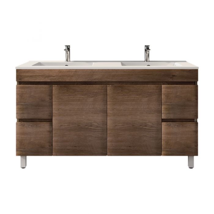 1500L*850H*460DMM Dark Oak MDF Bathroom Vanity 4 Side Drawers 2 Middle Doors Free Standing