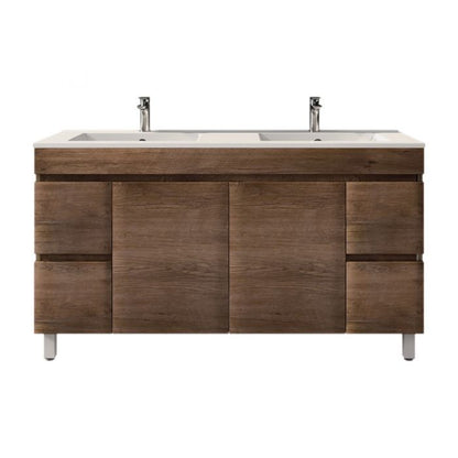 1500L*850H*460DMM Dark Oak MDF Bathroom Vanity 4 Side Drawers 2 Middle Doors Free Standing