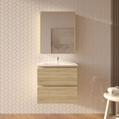 600L*520H*460DMM White Oak MDF Bathroom Vanity 2 Drawers Wall Hung