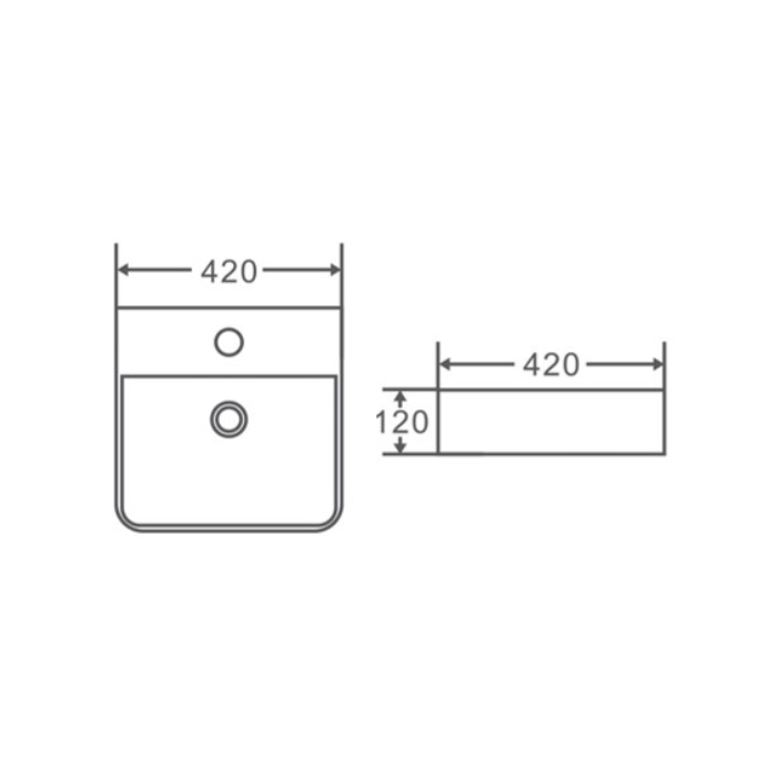 425*425*130mm Wall Hung / Above Counter Matte White Fine Ceramic Waste: 32mm Overflow